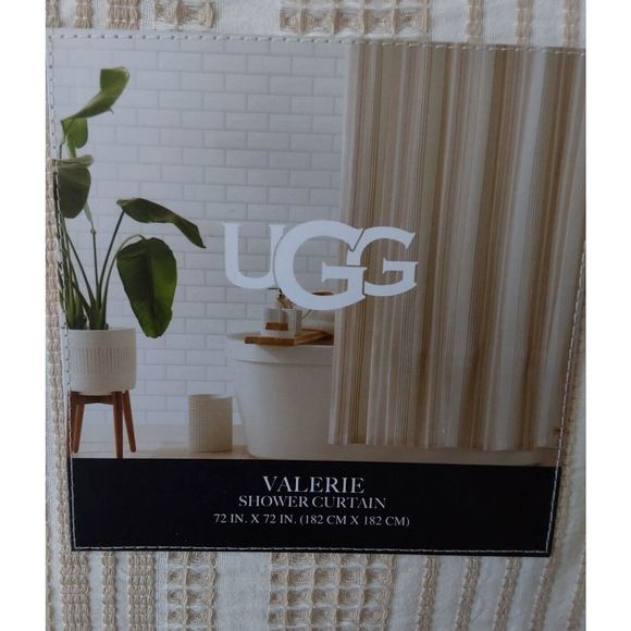 UGG Valerie Striped Fabric Shower Curtain 72 x 72 Inches 100% Cotton Snow/Linen - Picture 4 of 7